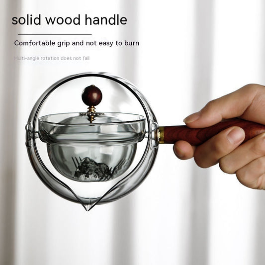 Heat-Resistant Rotating Glass Teapot with Infuser
