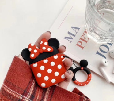Cute Cartoon Silicone Case for AirPods – Shockproof Protective Cover with Keychain (Mickey & Minnie Style)