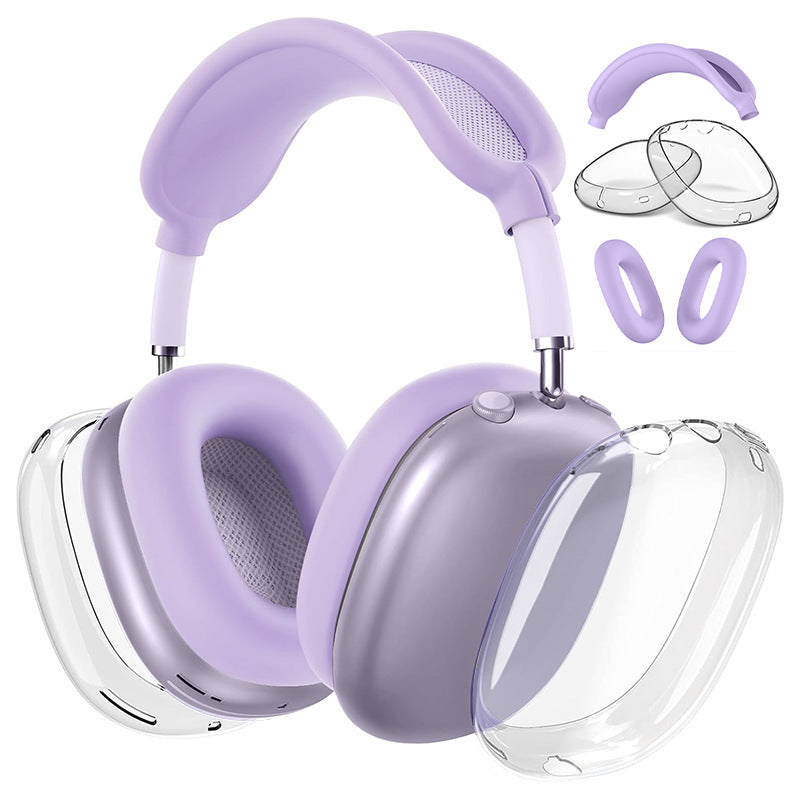 Premium Protective Cover Set for AirPods Max – Silicone Ear Cushions & Clear TPU Case with Headband Cover