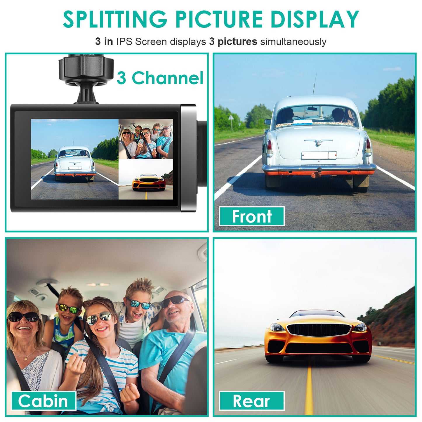 2K 3-Channel Car Dash Cam with GPS & Night Vision