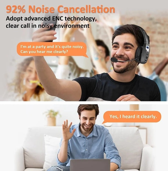 Trucker Bluetooth 5.2 Wireless Headset With Noise Cancelling Mic For Phones PC