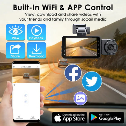3-Channel Full HD Car Dash Cam with Night Vision & Motion Detectionn