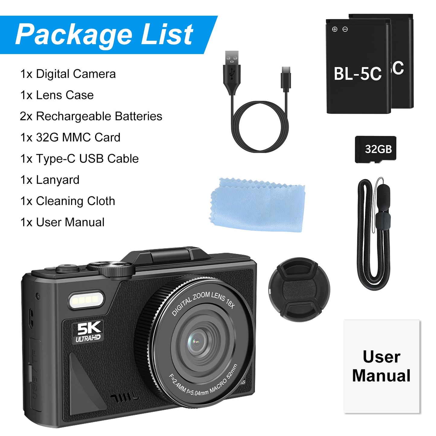 5K Compact Digital Camera for Vlog & Video