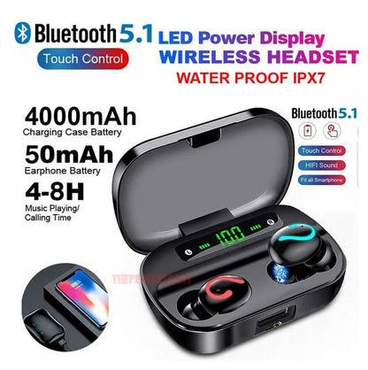 Bluetooth 5.1 Headset TWS Wireless  Headphones IPX7