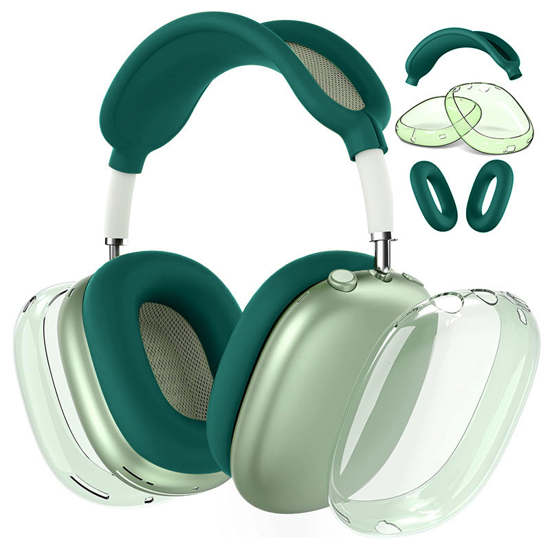 Premium Protective Cover Set for AirPods Max – Silicone Ear Cushions & Clear TPU Case with Headband Cover
