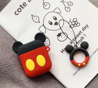 Cute Cartoon Silicone Case for AirPods – Shockproof Protective Cover with Keychain (Mickey & Minnie Style)