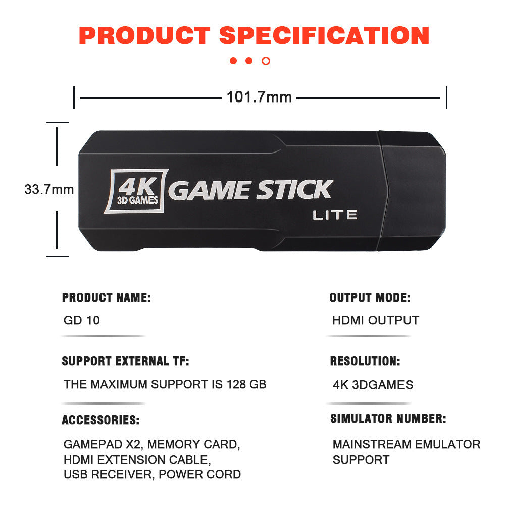 4K HD HDMI Game Stick Console with 2 Rechargeable Controllers – Home TV Gaming System