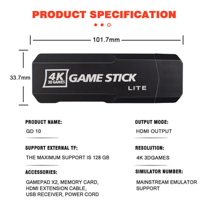 4K HD HDMI Game Stick Console with 2 Rechargeable Controllers