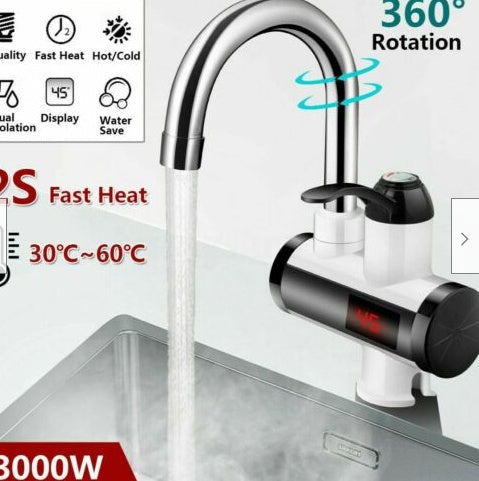 Instant Electric Water Heater Faucet 3000W with LED Digital Display, 360° Rotating Hot & Cold Tap