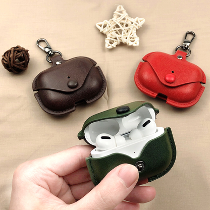 Premium Leather AirPods Case with Keychain