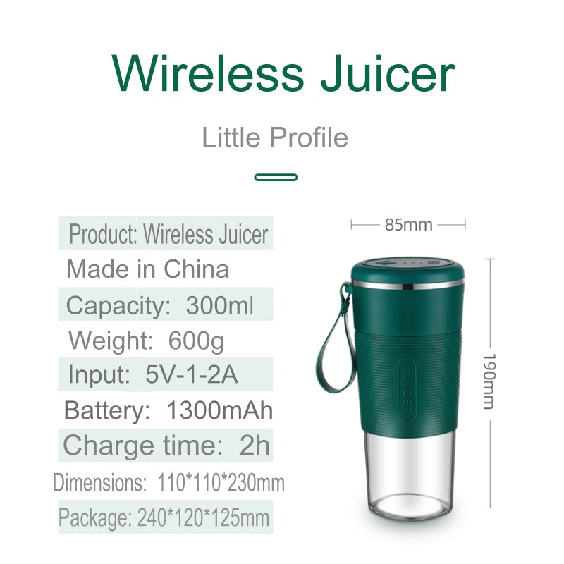 Portable Wireless Juicer Blender – USB Rechargeable Mini Smoothie Maker (300ml)