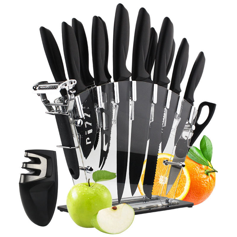 17pcs Stainless Steel Kitchen Knife Set with Holder & Sharpener