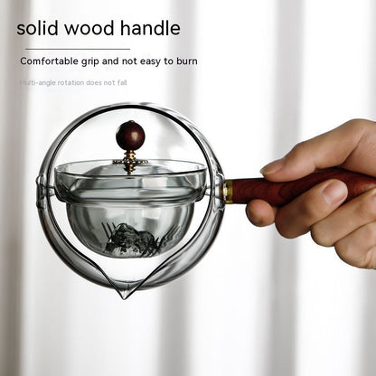 Heat-Resistant Rotating Glass Teapot with Infuser