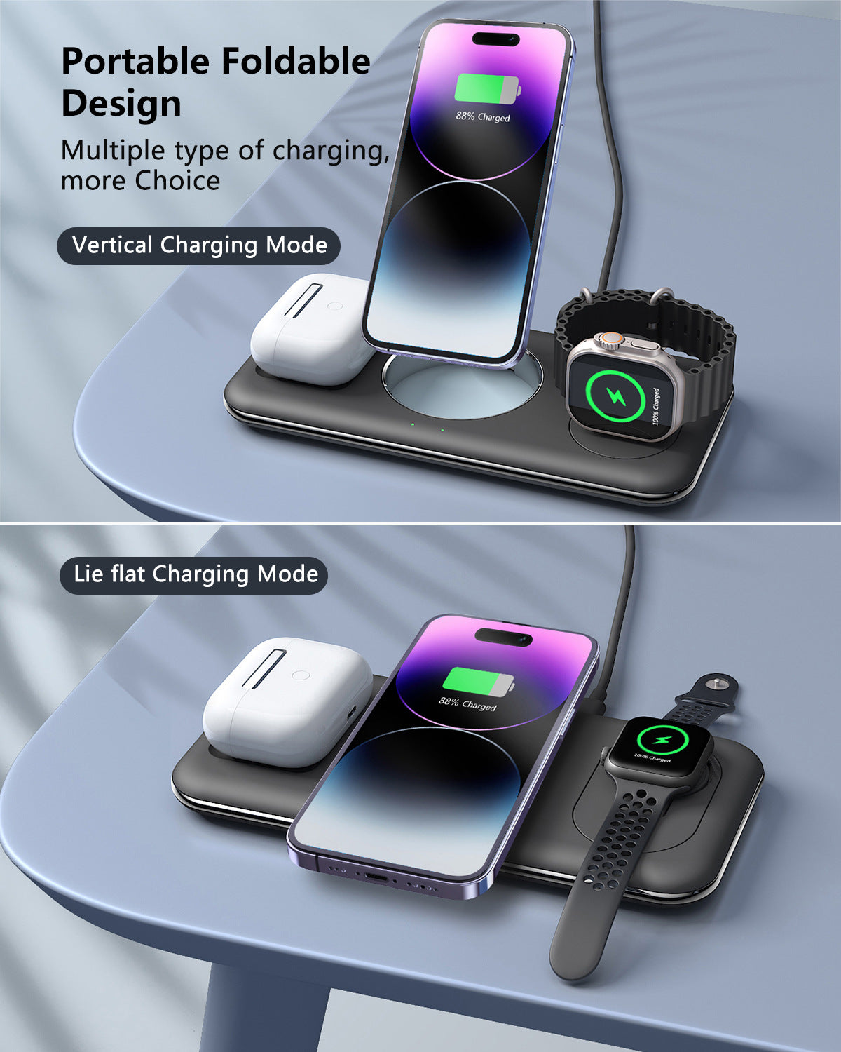 3-in-1 Wireless Charging Station for Phone, Watch & Earbuds