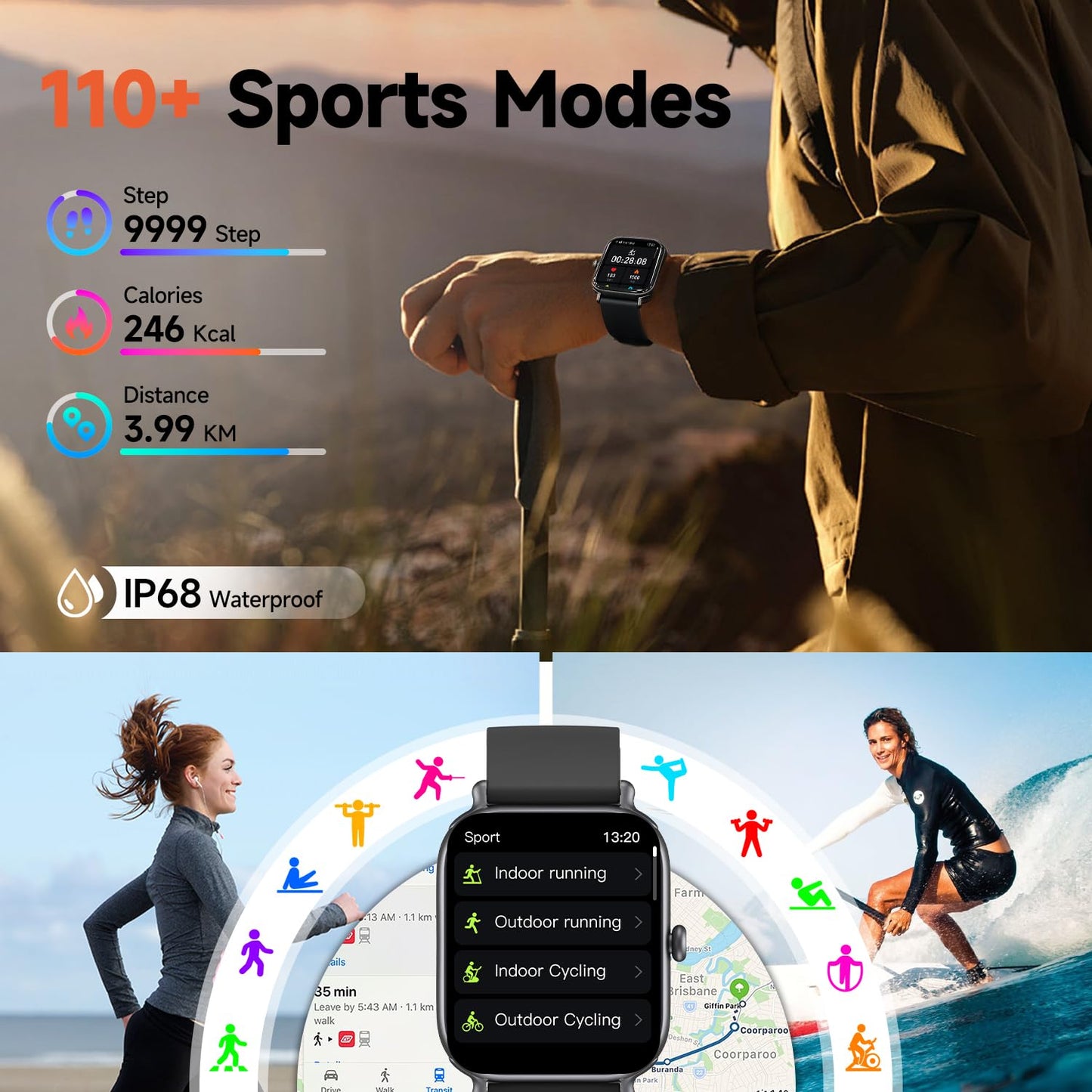 Bluetooth Fitness Smartwatch with Heart Rate Monitor
