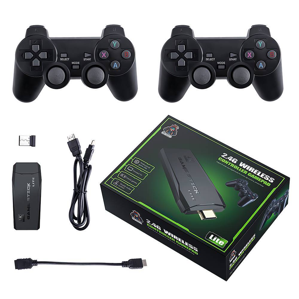 HDMI TV Video Game Stick Retro Gaming Console with 2.4G Wireless Controllers (64GB, Plug & Play)