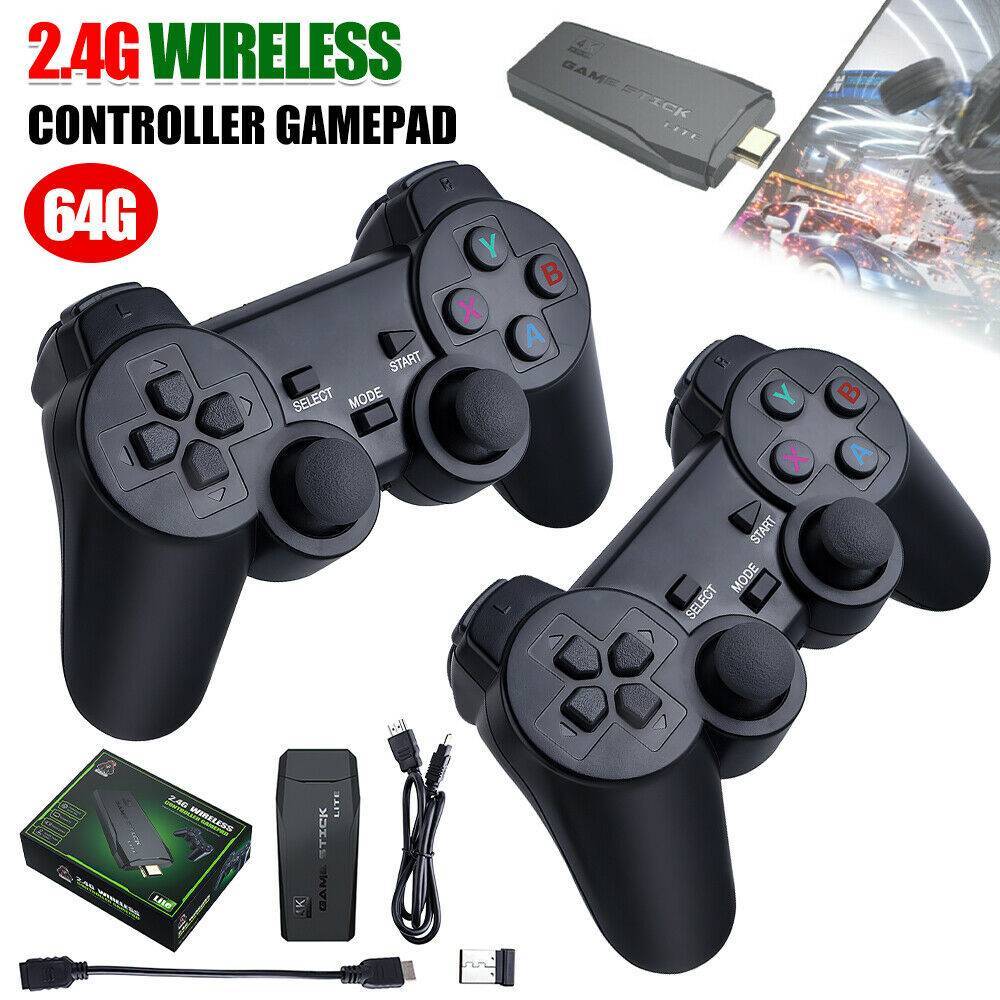 HDMI TV Video Game Stick Retro Gaming Console with 2.4G Wireless Controllers (64GB, Plug & Play)