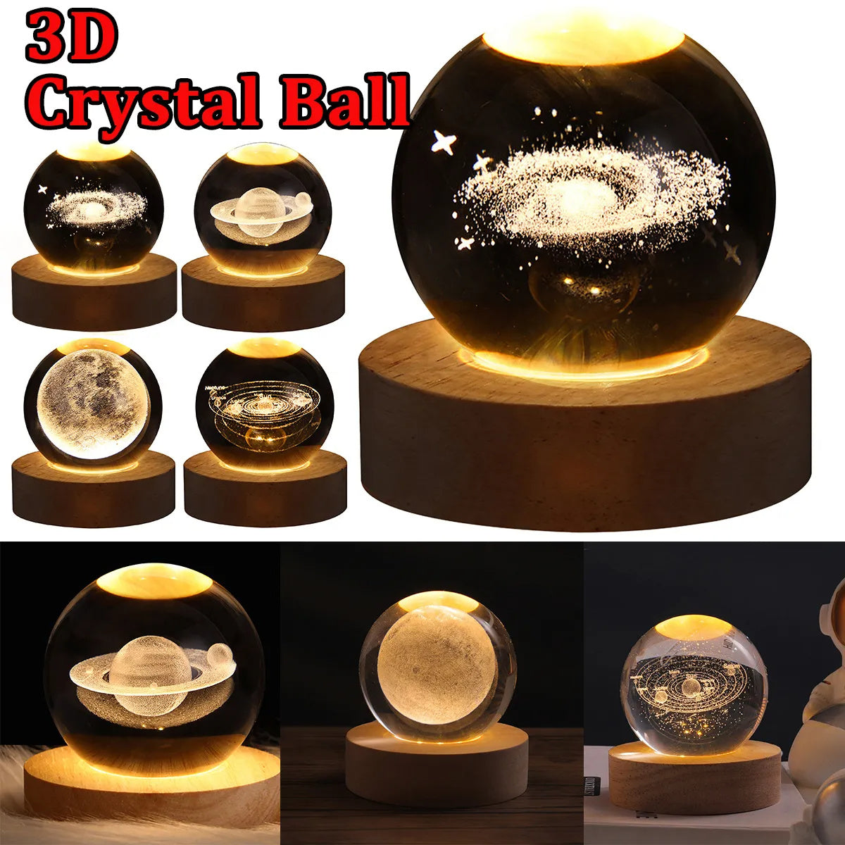 3D Moon & Galaxy Crystal Ball LED Lamp