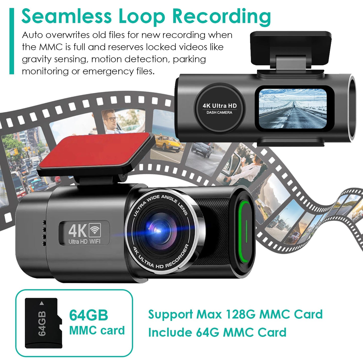 “4K Dual Channel WiFi Dash Cam with Front & Rear Camera”