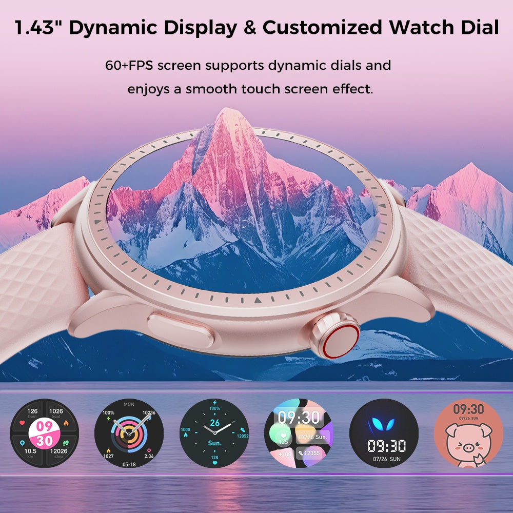 “Round AMOLED Smartwatch – 1.43″ HD, 3ATM Waterproof, Heart Rate Monitor”