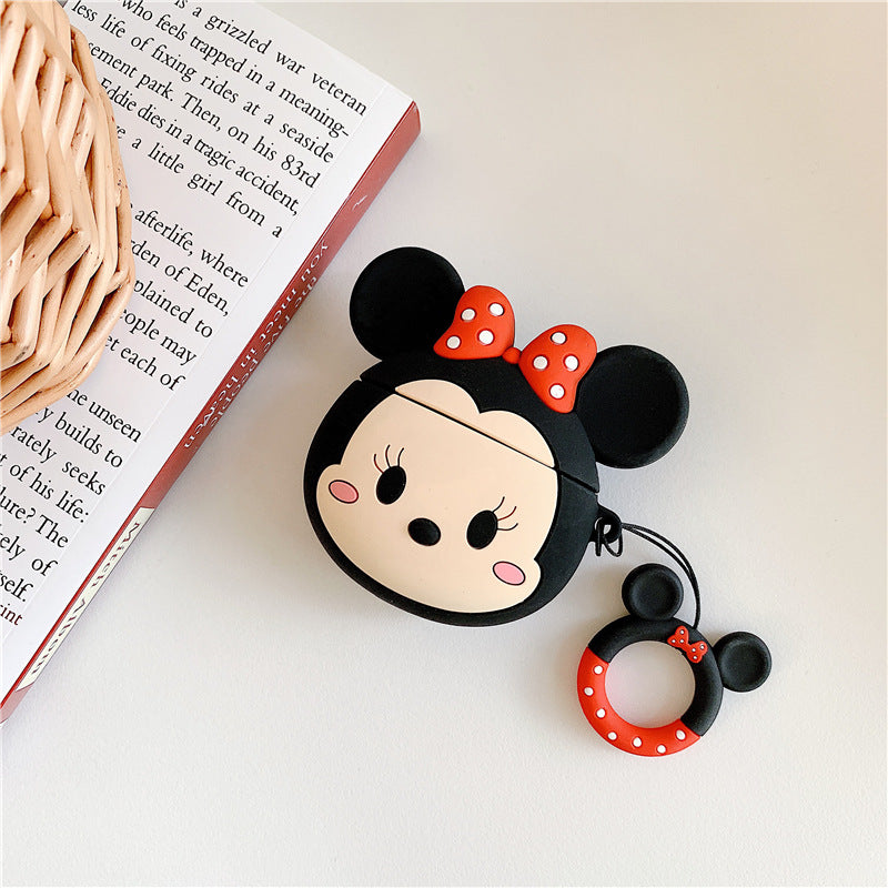 Cute Cartoon Silicone Case for AirPods – Shockproof Protective Cover with Keychain (Mickey & Minnie Style)