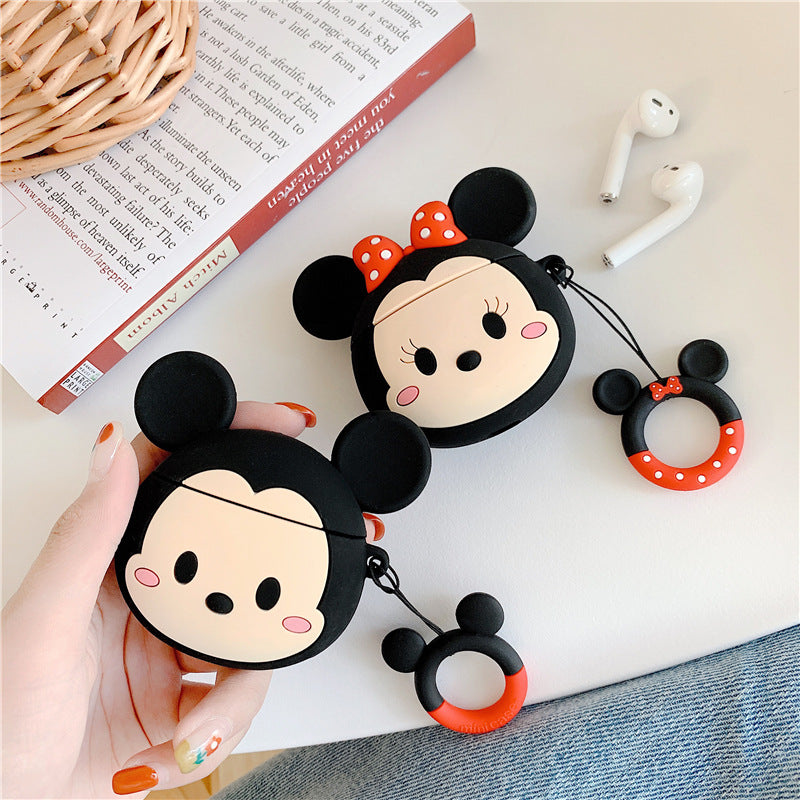Cute Cartoon Silicone Case for AirPods – Shockproof Protective Cover with Keychain (Mickey & Minnie Style)