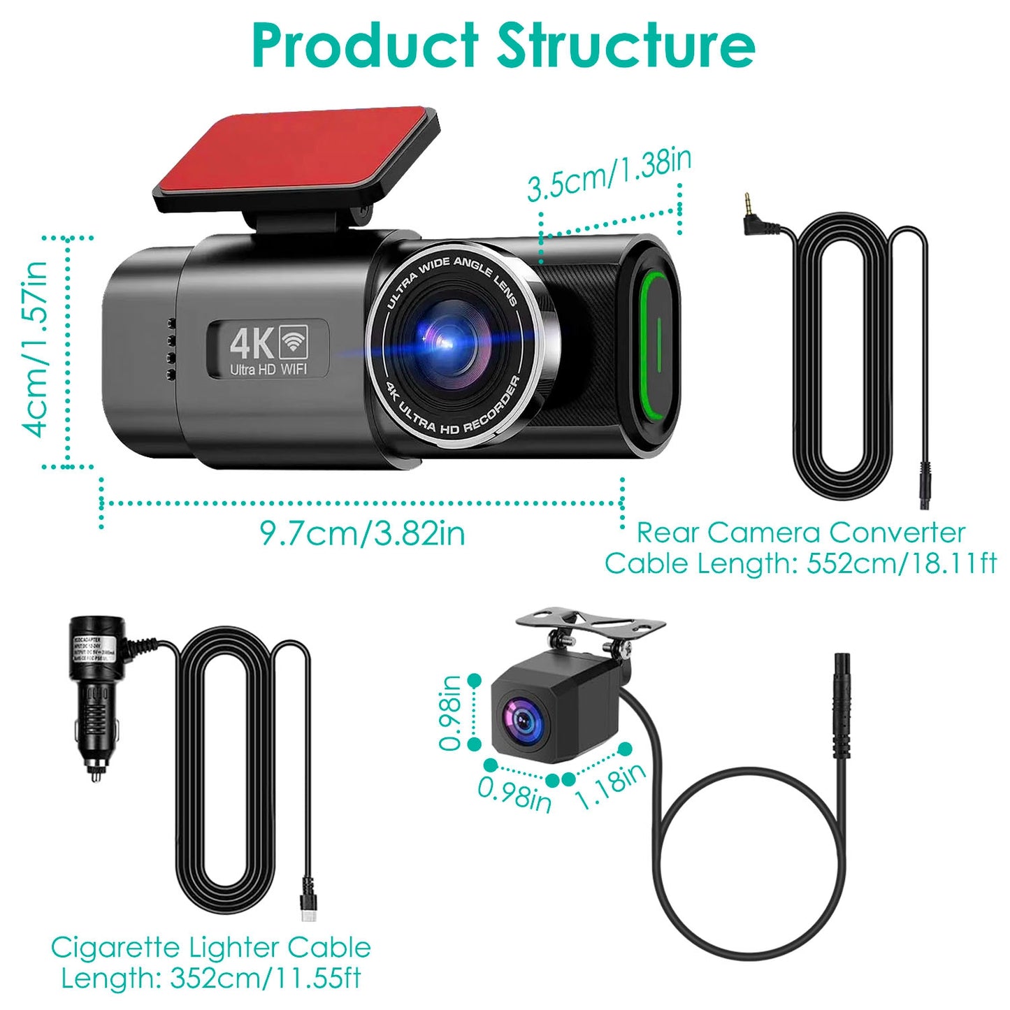 “4K Dual Channel WiFi Dash Cam with Front & Rear Camera”