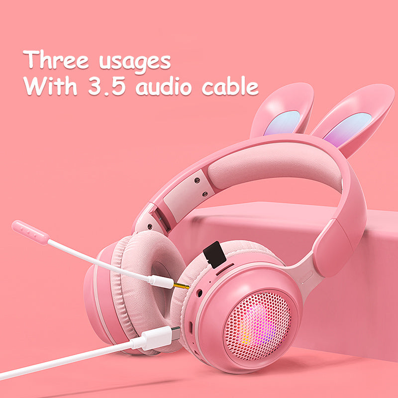 Cute LED Bunny Wireless Headphones Kids Rabbit Ear Wireless