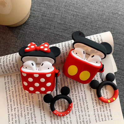 Cute Cartoon Silicone Case for AirPods – Shockproof Protective Cover with Keychain (Mickey & Minnie Style)