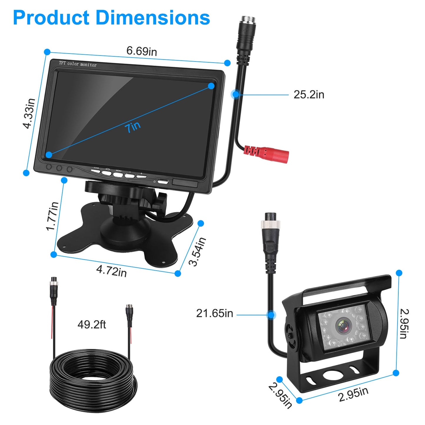 “7" HD Waterproof Car Rear View Camera Monitor System”