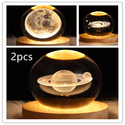 3D Moon & Galaxy Crystal Ball LED Lamp