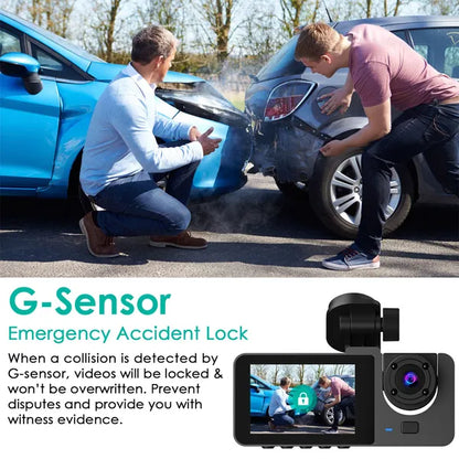 Triple Lens Car Dash Camera with Night Vision & G-Sensor 🚗📹