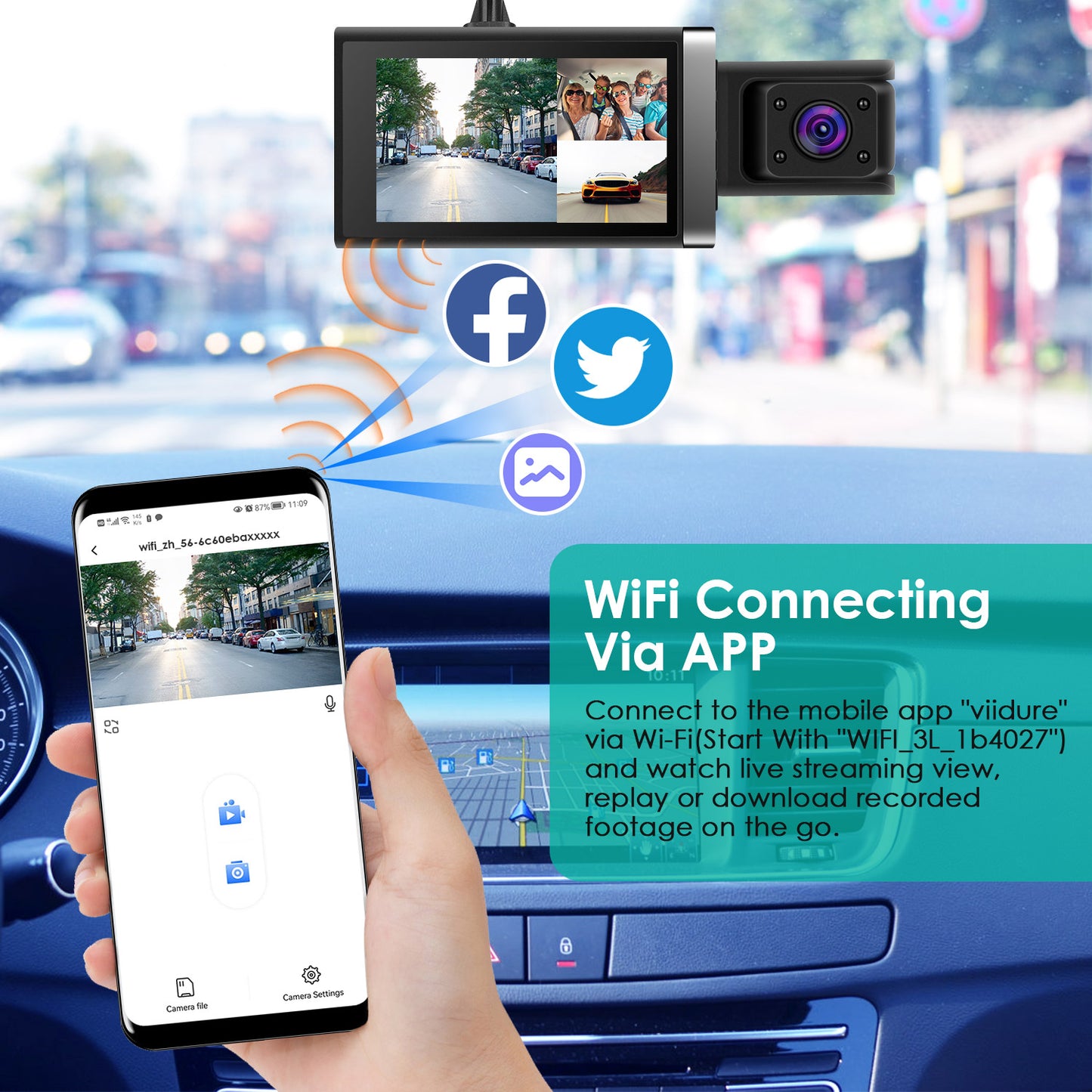 2K 3-Channel Car Dash Cam with GPS & Night Vision