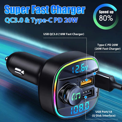Bluetooth 5.0 Car FM Transmitter with PD Fast Charger