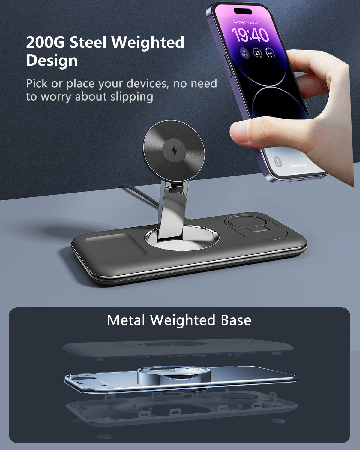 3-in-1 Wireless Charging Station for Phone, Watch & Earbuds