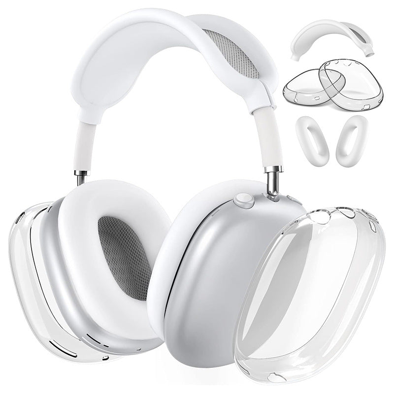 Premium Protective Cover Set for AirPods Max – Silicone Ear Cushions & Clear TPU Case with Headband Cover