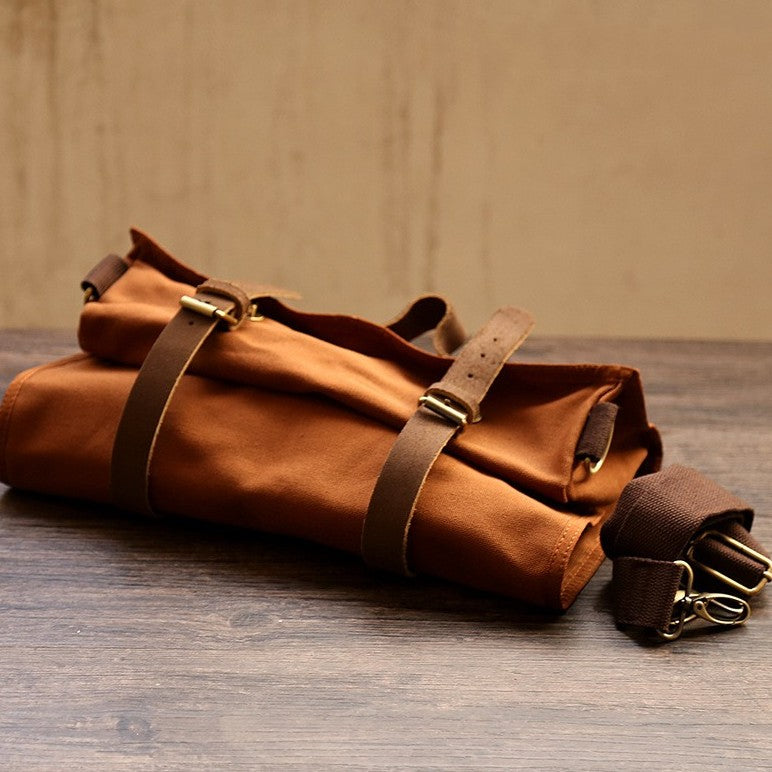 Canvas Leather Roll-Up Tool Bag – Portable Organizer for Tools & Accessories
