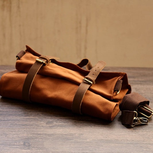 Canvas Leather Roll-Up Tool Bag – Portable Organizer for Tools & Accessories