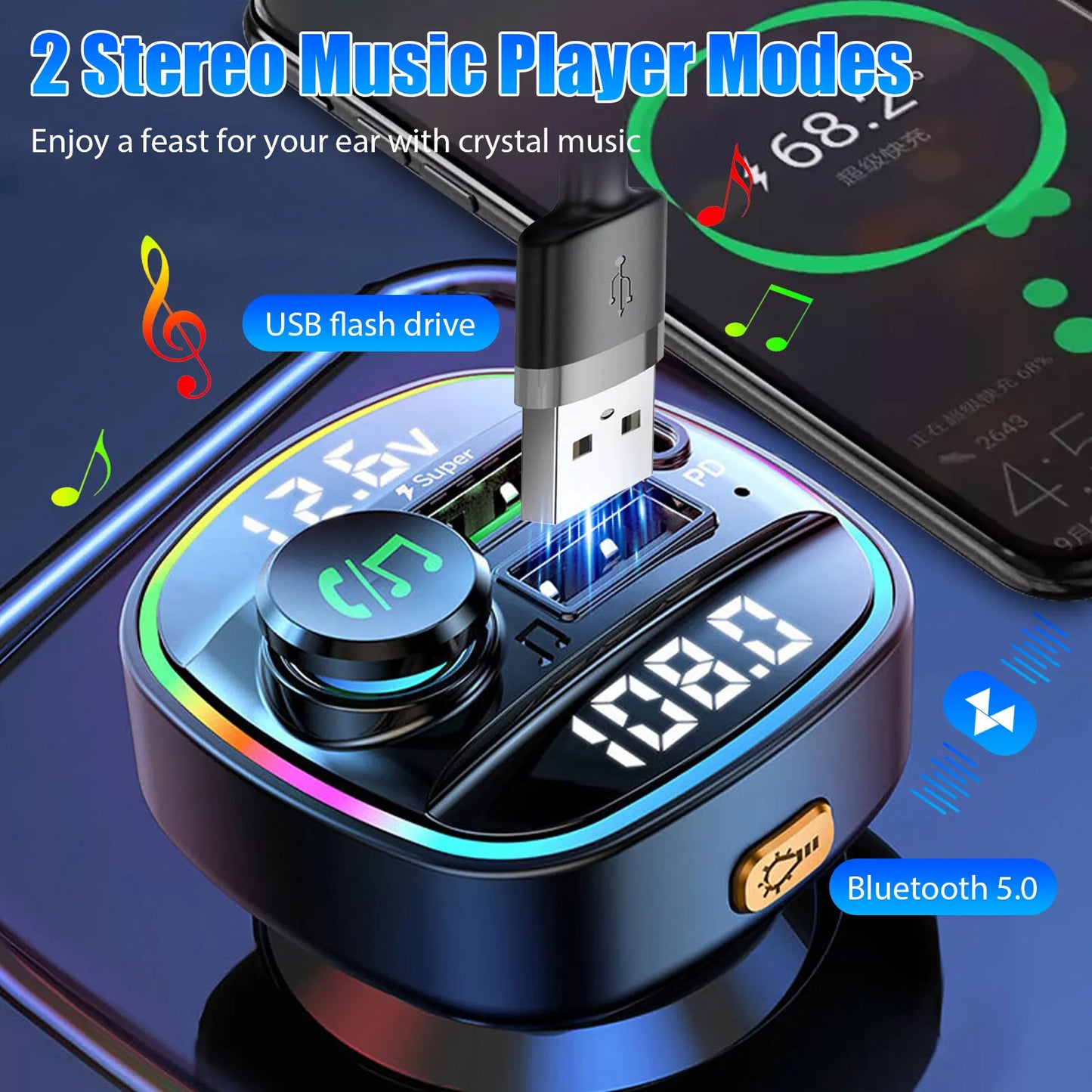 Bluetooth 5.0 Car FM Transmitter with PD Fast Charger