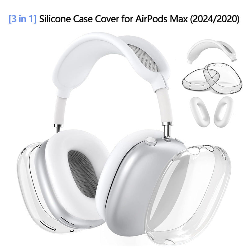 Premium Protective Cover Set for AirPods Max – Silicone Ear Cushions & Clear TPU Case with Headband Cover