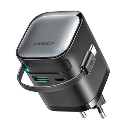65W Fast Charger with Retractable Cable – USB-C & USB-A