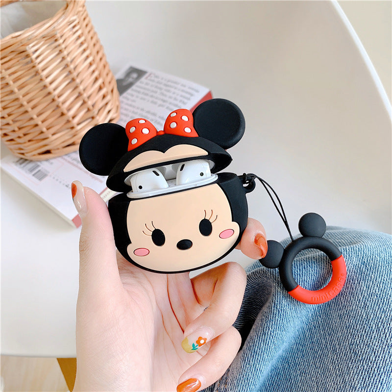 Cute Cartoon Silicone Case for AirPods – Shockproof Protective Cover with Keychain (Mickey & Minnie Style)