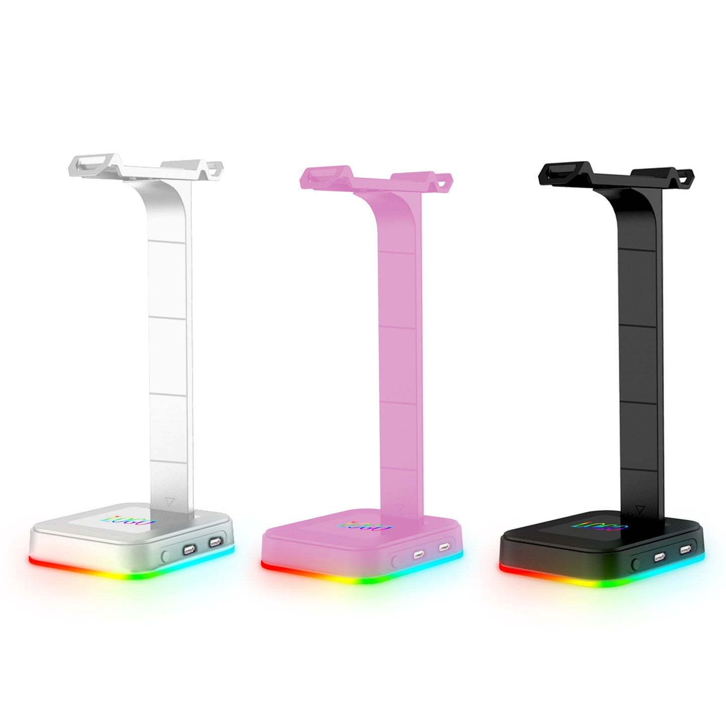 2-in-1 RGB Gaming Headphone Stand with Power Strip – Desktop Headset Holder, USB Charging & LED Light Base