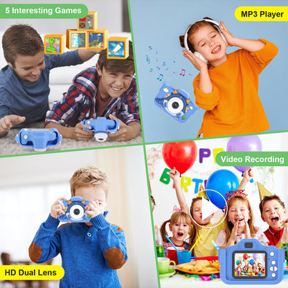 Cute Dinosaur Kids Camera with Selfie & HD Video