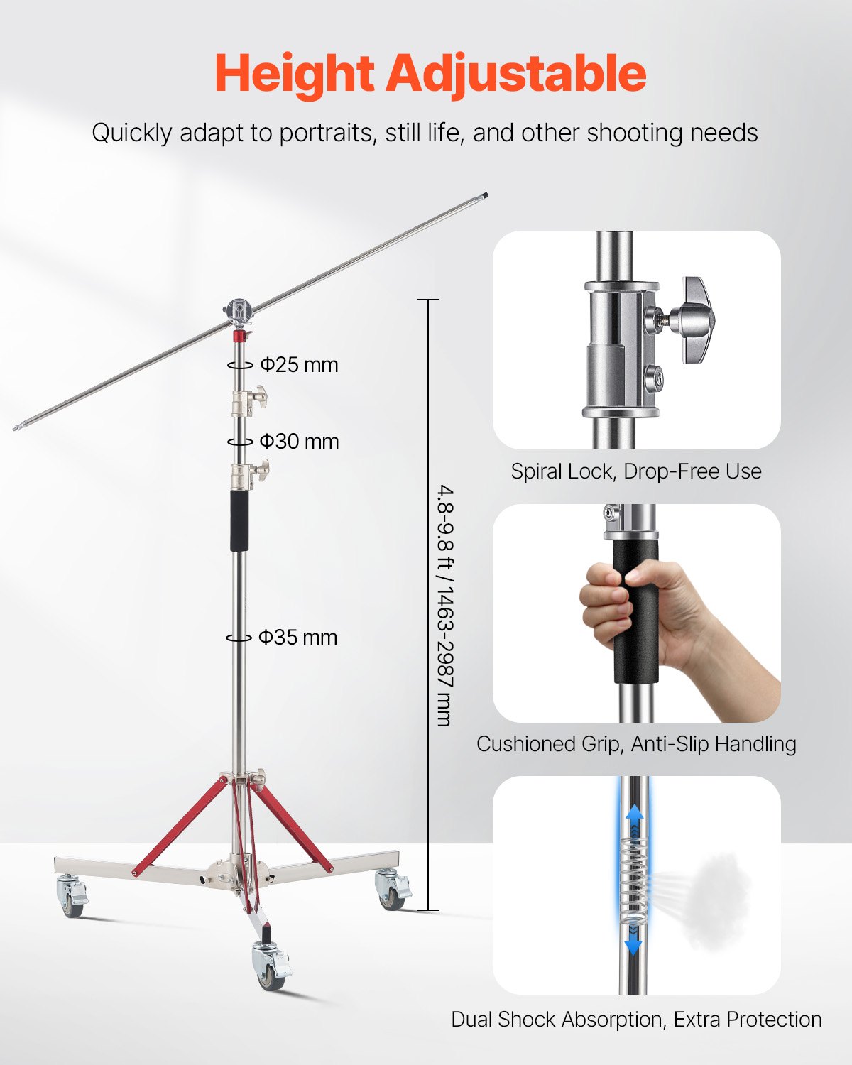 Heavy Duty Light Stand With Casters Max Height 10.5ft/320cm Tripod Stand