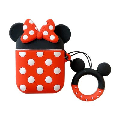 Cute Cartoon Silicone Case for AirPods – Shockproof Protective Cover with Keychain (Mickey & Minnie Style)