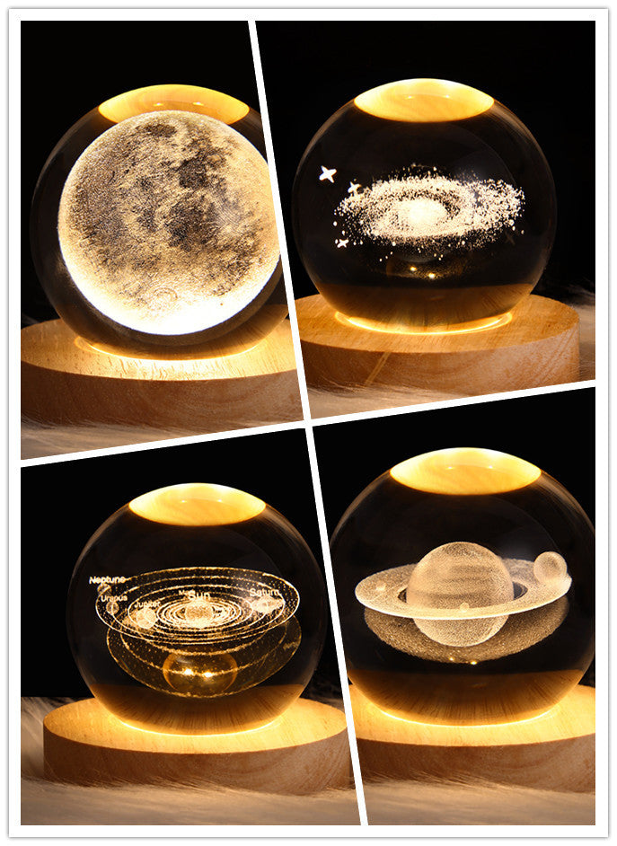 3D Moon & Galaxy Crystal Ball LED Lamp