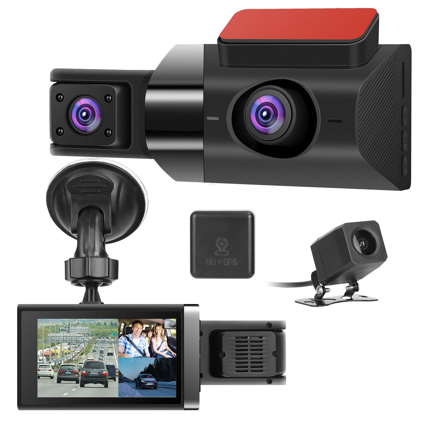 2K 3-Channel Car Dash Cam with GPS & Night Vision