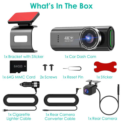 “4K Dual Channel WiFi Dash Cam with Front & Rear Camera”