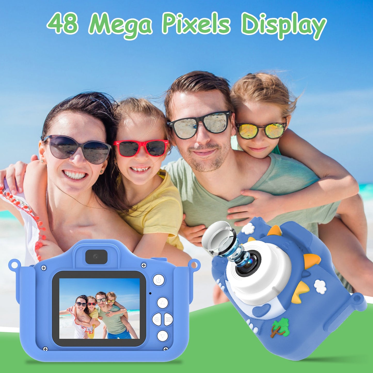 Cute Dinosaur Kids Camera with Selfie & HD Video